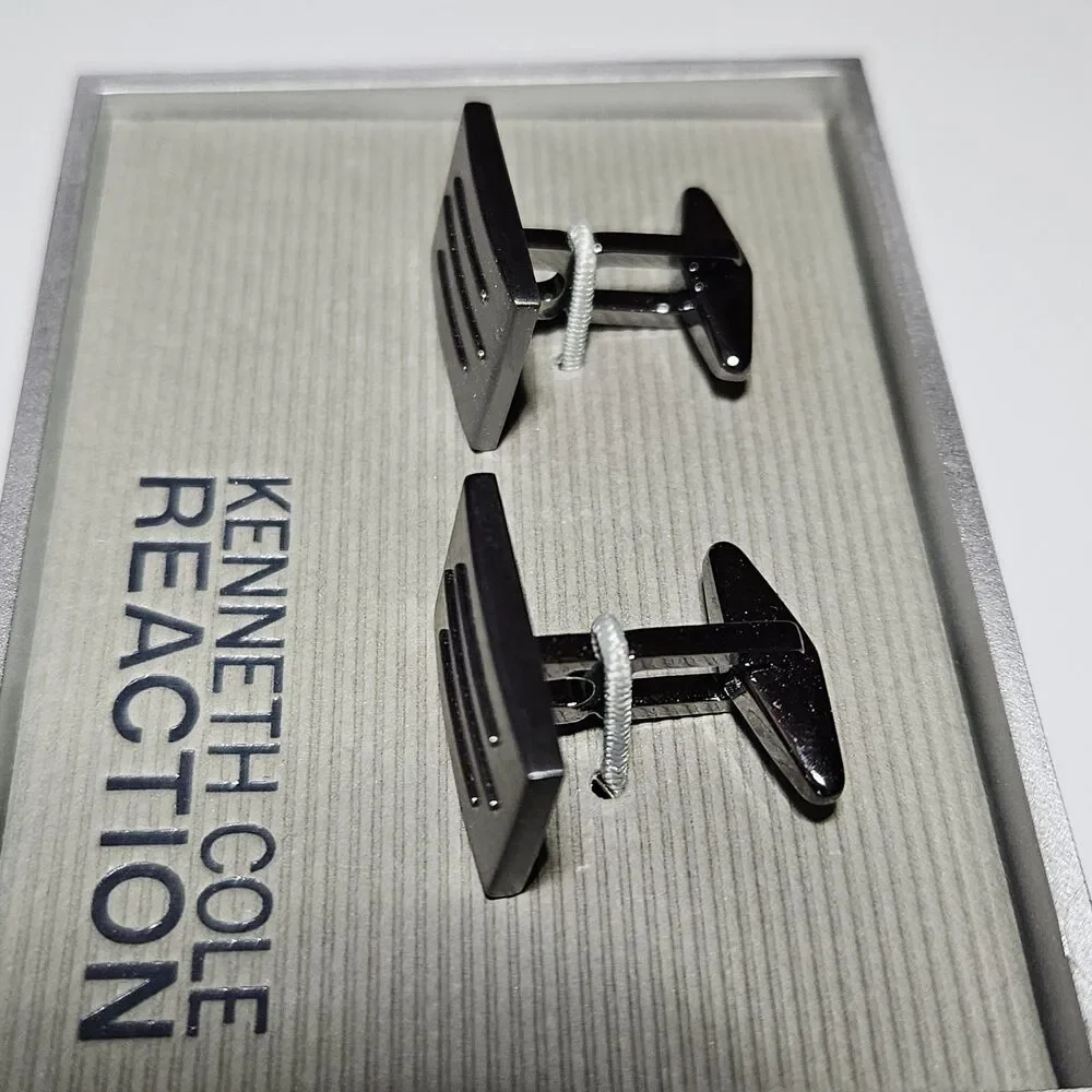 Dark Silver Tone Kenneth Cole Reaction Rectangular Cufflinks
